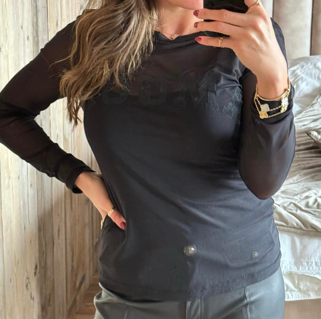 Costes amour flock ls tee doorschijnende zwarte top maat M, Maat 38/40 (M), Zwart, Ophalen of Verzenden, Zo goed als nieuw