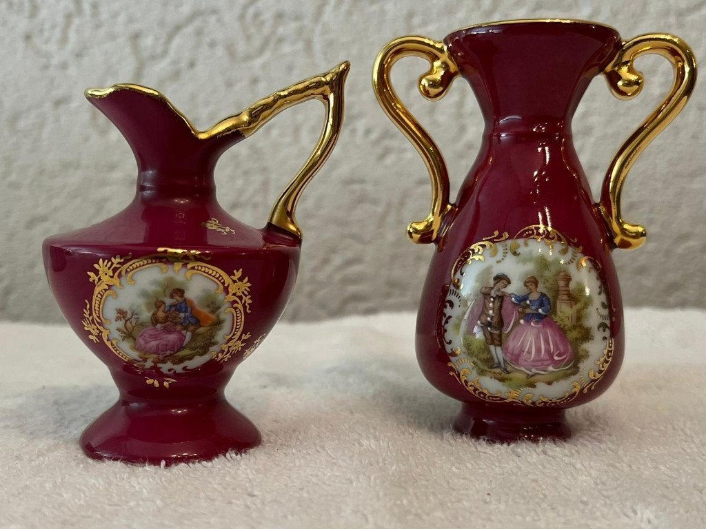 Vintage Limoges porselein, 2 vaasjes, Ophalen of Verzenden