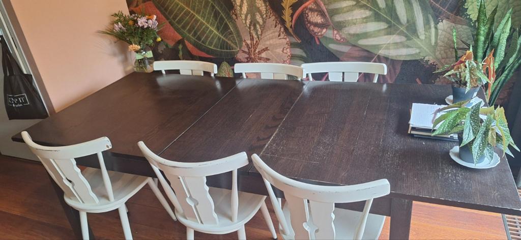 Bruine Eettafel ikea bjursta 261x95cm . inschuifbaar tot 176, Huis en Inrichting, Tafels | Eettafels, Ophalen, Gebruikt, Klassiek