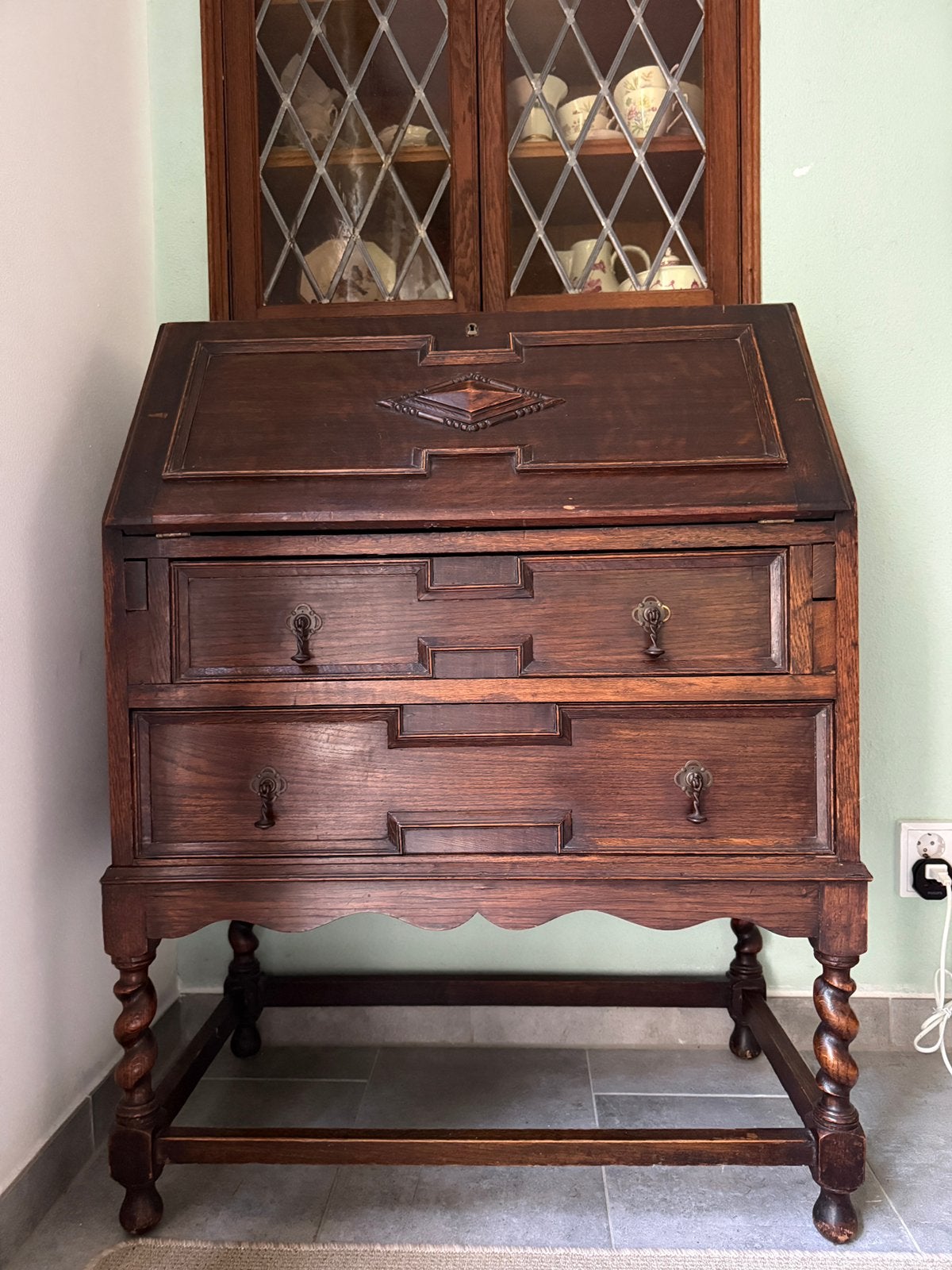 Antiek secretaire houten bureau met lades, Huis en Inrichting, Ophalen, Gebruikt