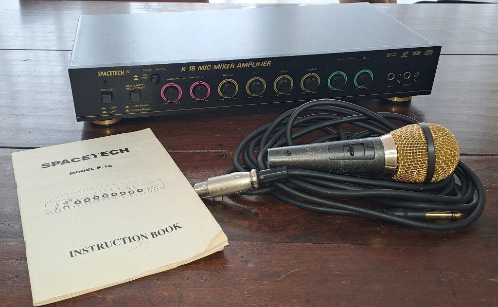 Spacetech K-18 Mic karaoke Mixer Versterker met Microfoon, Ophalen of Verzenden, Gebruikt, Mixer