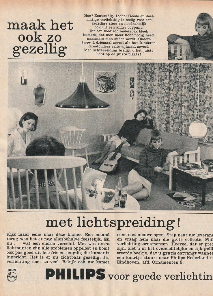 Retro reclame 1966 Philips lampen muziekinstrument gitaar, Verzamelen, Retro, Verzenden, Overige typen