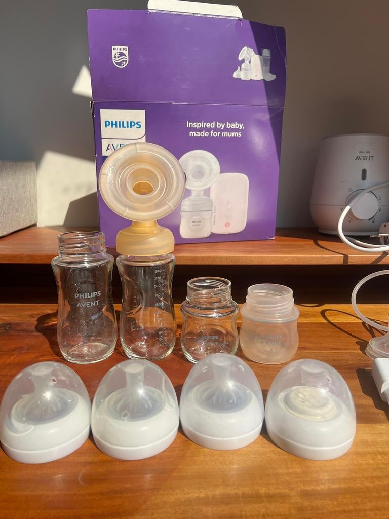 Philips avent borstkolf, incl flessenwarmer, 3 flessen glas, Kinderen en Baby's, Babyvoeding en Toebehoren, Ophalen of Verzenden