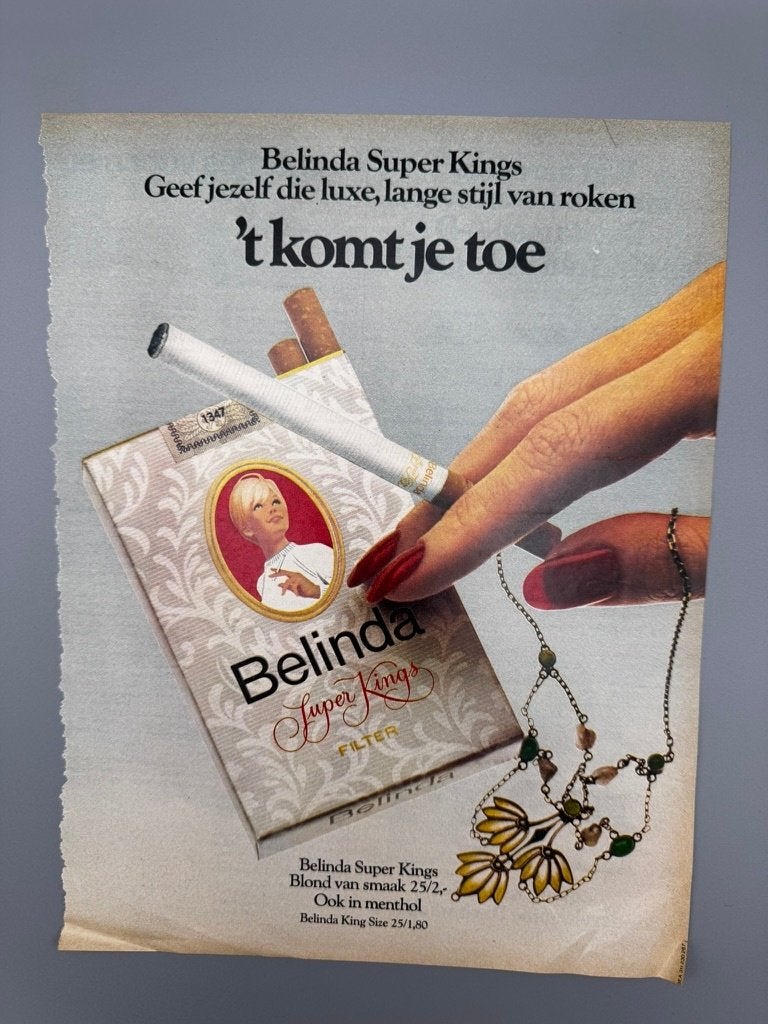 Vintage reclame Belinda Super Kings, 't komt je toe, Verzenden, Gebruikt, Overige typen