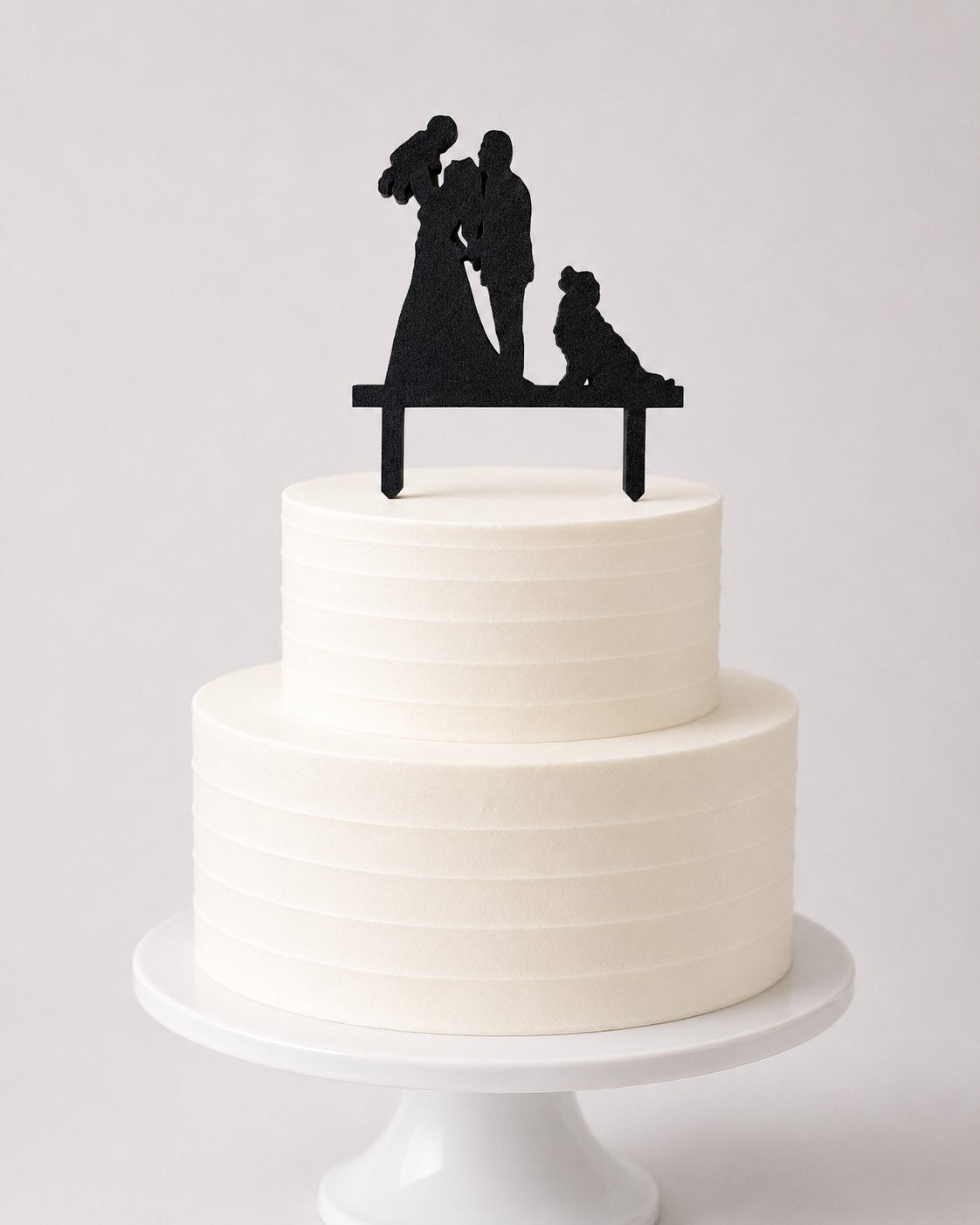 Bruidspaar met hond en baby taarttopper, Zwart, ., Handgemaakt, Overige typen