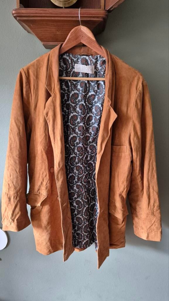 La Sigla vintage suede cognac kleur jas/ colbert mt 48 mooi, Kleding | Heren, Bruin, Maat 48/50 (M), Ophalen of Verzenden, La Sigla Vintage