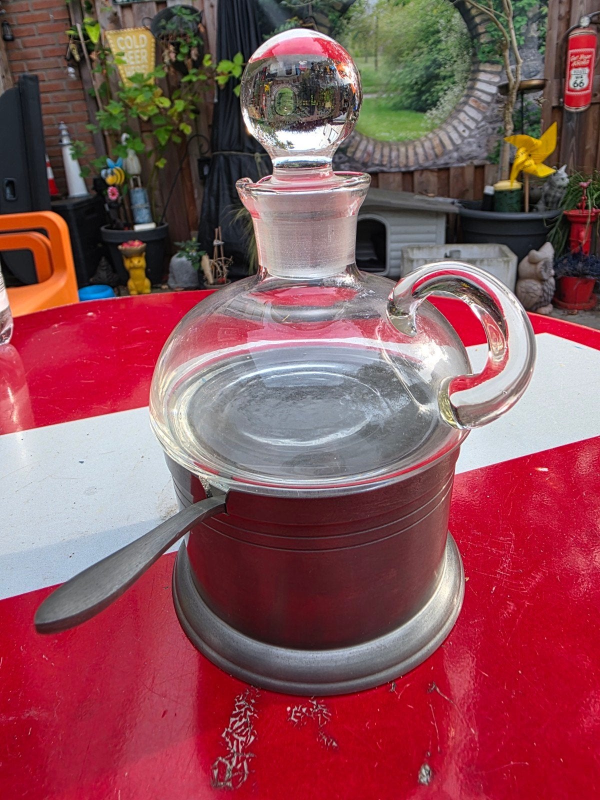 Vintage Nederlandse Rumkandis Karaf Set - Zuiver Tin 90%, Antiek en Kunst, Antiek | Tin, Ophalen of Verzenden