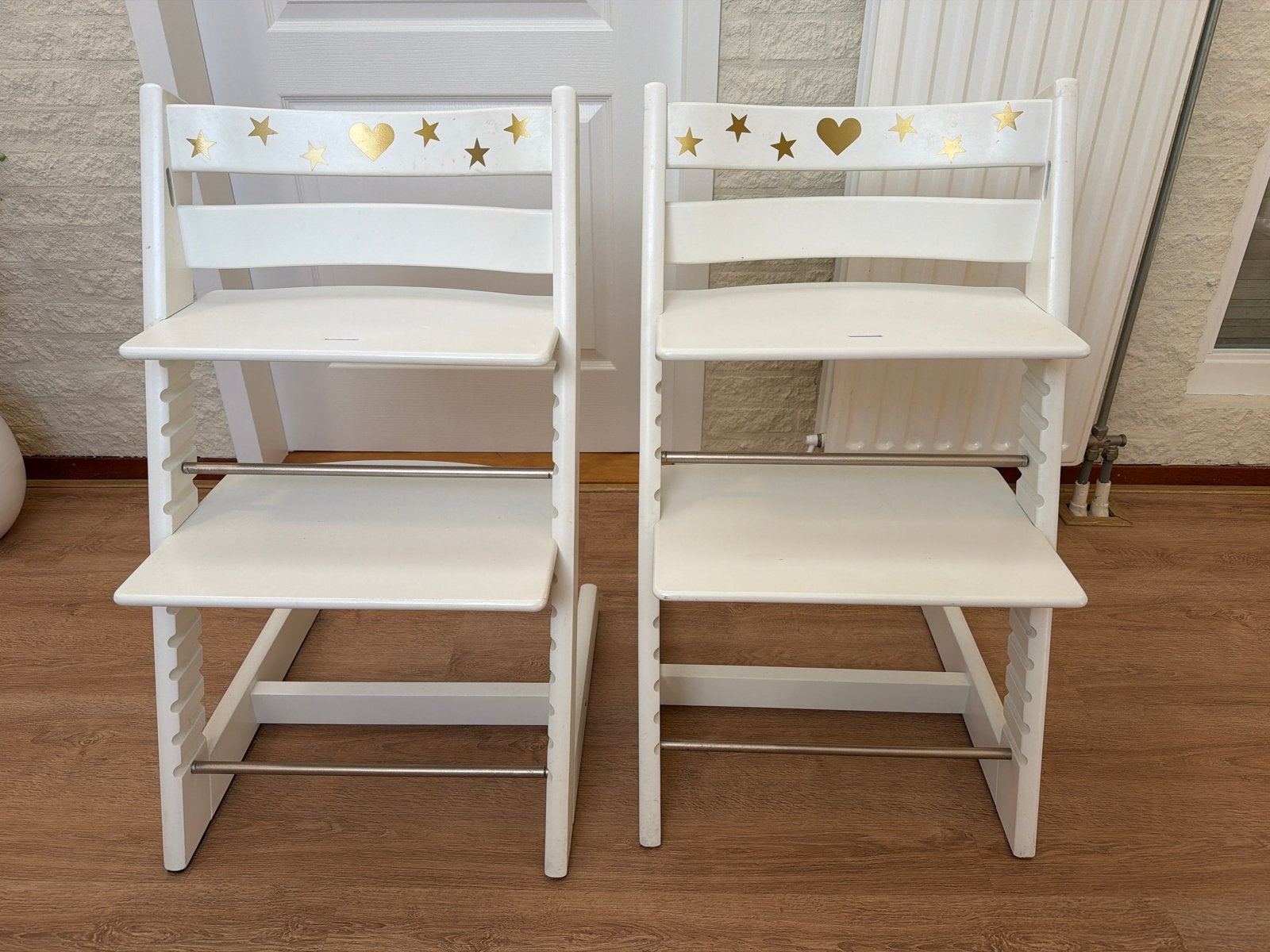 2x Stokke Trip Trap kinderstoelen Wit-prijs per stuk, Ophalen, Zo goed als nieuw, Meegroeistoel, Aanschuifbaar