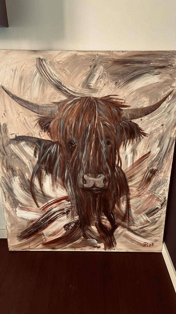 Schilderij Schotse Hooglander - 120x100cm, Ophalen