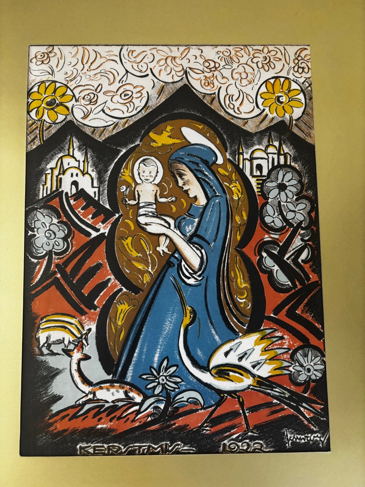 Lithografie :Mommie Schwarz - Maria met kind (1922) -, Gesigneerd, Ophalen of Verzenden, Personages en Fantasiefiguren, Lithografie
