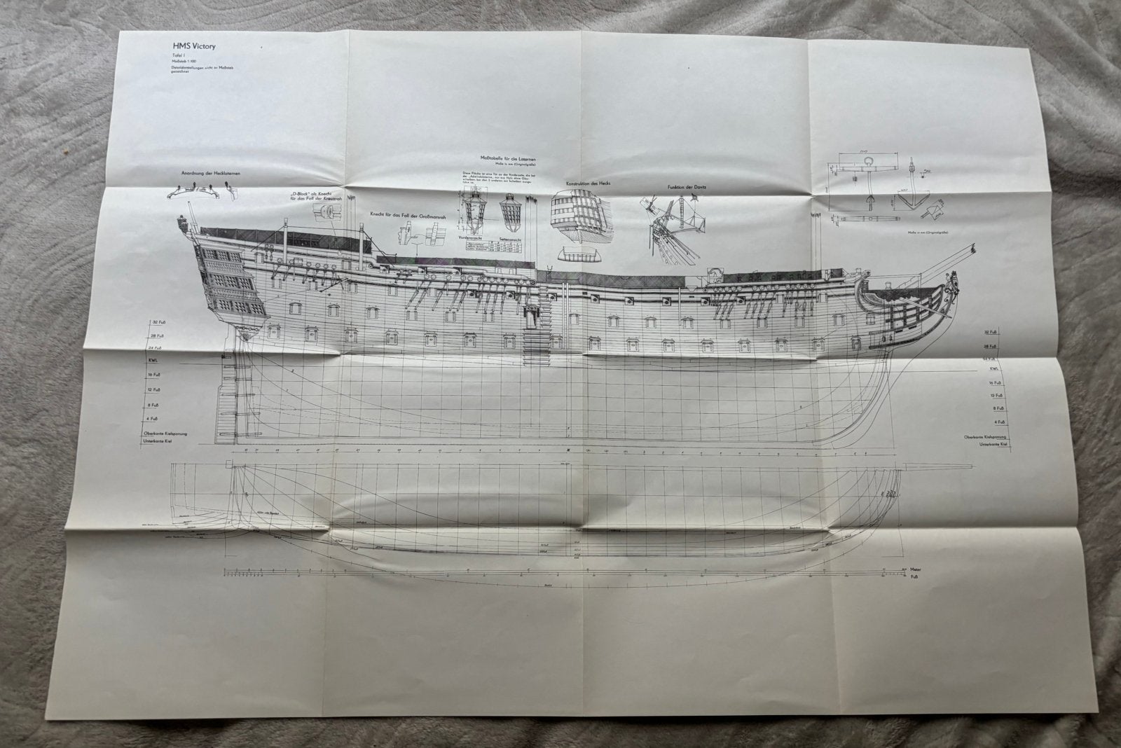3 Modelbouwtekeningen H.M.S. Victory 1:100. Duitstalig, Ophalen of Verzenden, Voor 1940, Zo goed als nieuw, Overige onderwerpen