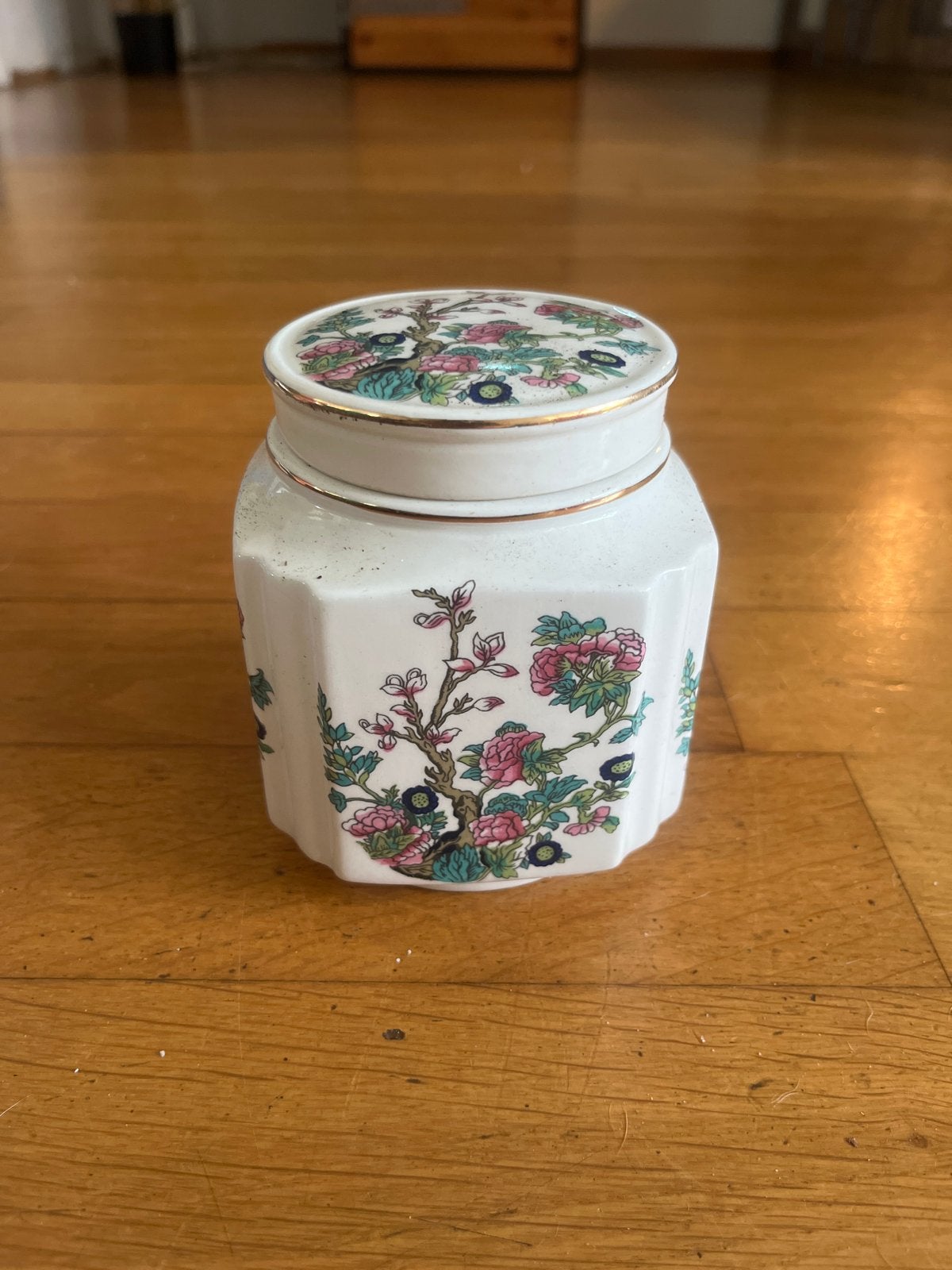Vintage porseleinen pot met bloemmotief, Ophalen of Verzenden