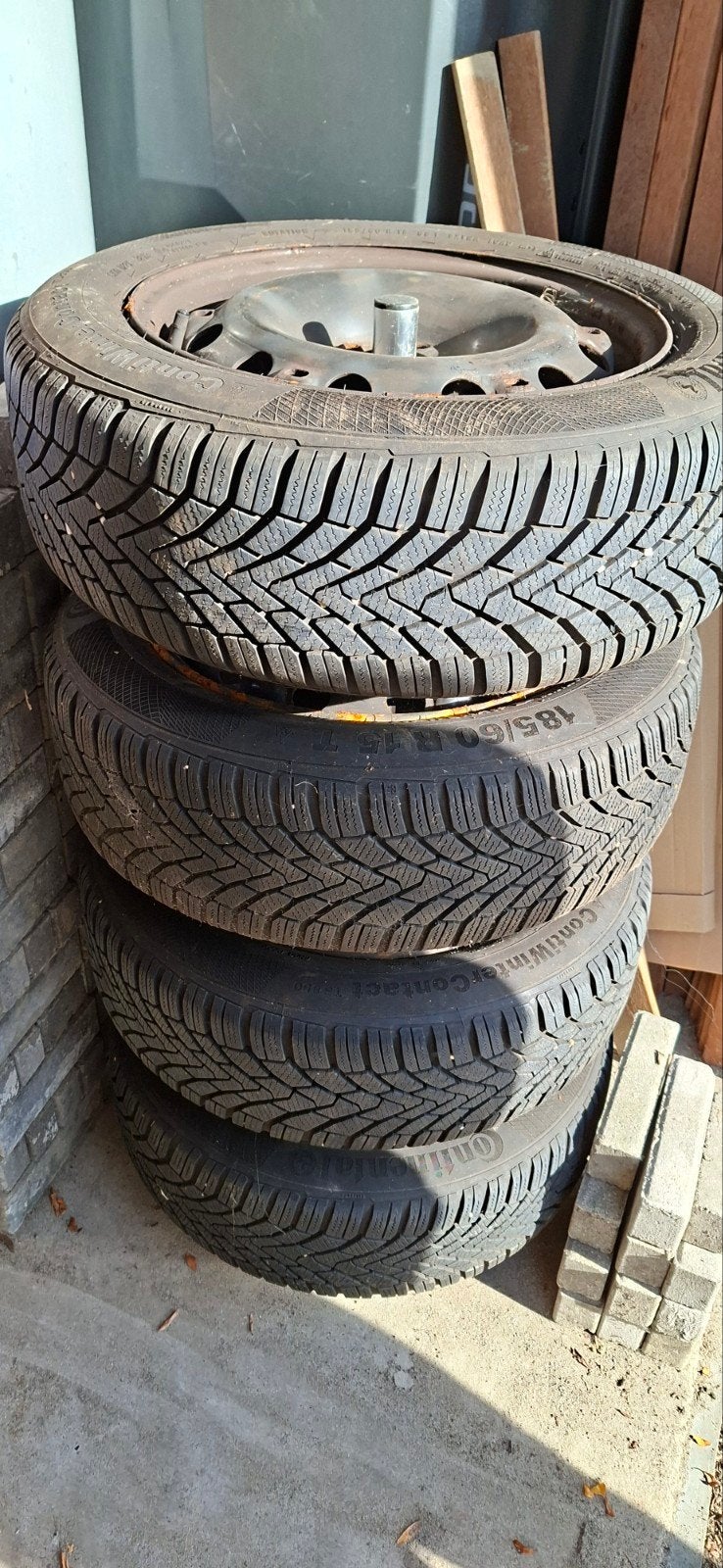 Winterbanden op velg 5x100, Continental 185x60x15 inch, Ophalen, Gebruikt