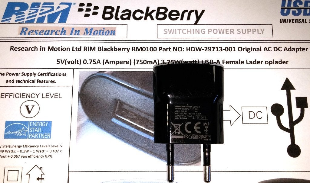 Blackberry 5V 750mA Lader Adapter RIM RM0100 HDW-29713-001, Blackberry, Adapter, Ophalen of Verzenden, Zo goed als nieuw