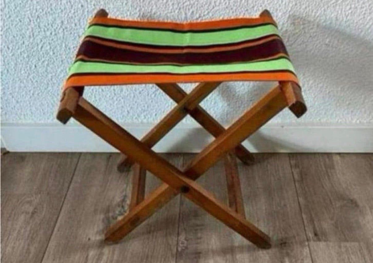 Vintage Franse retro vouwkrukje, Tuin en Terras, Tuinstoelen, Ophalen, Zo goed als nieuw, Hout