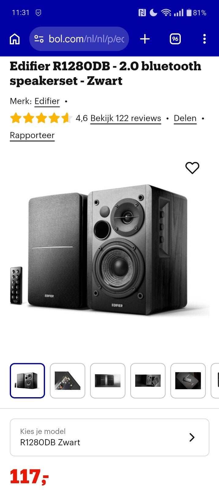 NIEUWE Edifier R1280DB – 2.0 Bluetooth Speakerset – Zwart, Ophalen, Nieuw, Minder dan 60 watt, Overige merken