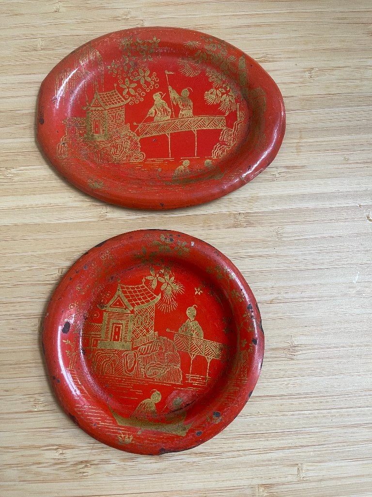 2 antieke metalen poppen dienblaadjes ca 1920, Ophalen of Verzenden