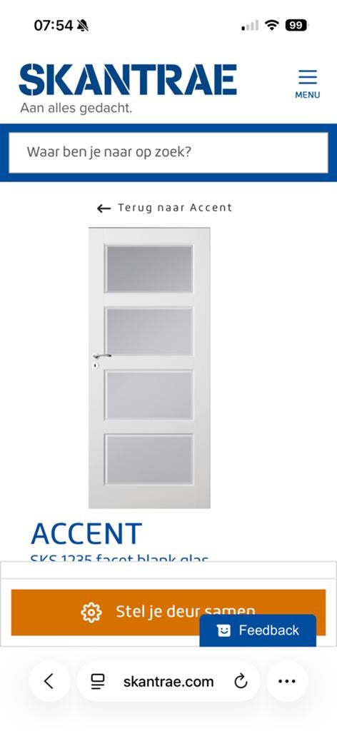 Skantrae SKS 1235 Facet blankglas binnendeur 93x211,5, Ophalen, Gebruikt, 80 tot 100 cm, Binnendeur