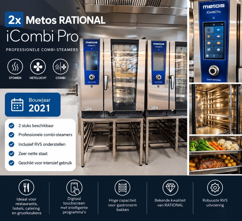 2x Metos RATIONAL iCombi Pro – 2021 – Incl. RVS onderstel, Ophalen, Gebruikt, RVS Meubilair