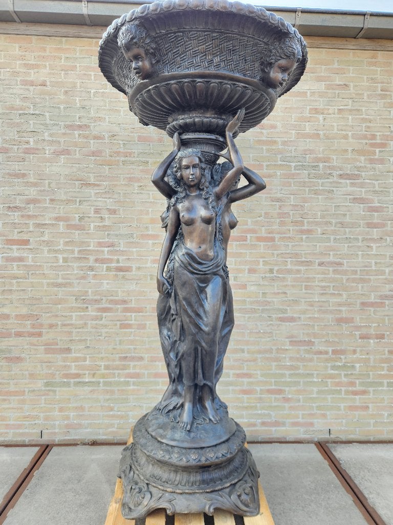 BRONZEN ZEER GROTE FONTEIN 3 DAMES MET SCHAAL LAGE PRIJS TOP, Ophalen, Nieuw, Overige materialen, Fontein