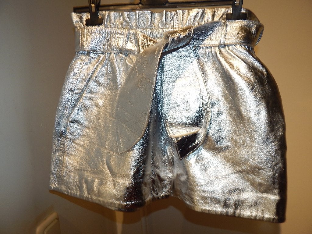 Ibana leren short zilver van leer en ceintuur wijde pijp M, Maat 38/40 (M), Overige kleuren, Kort, Ophalen of Verzenden