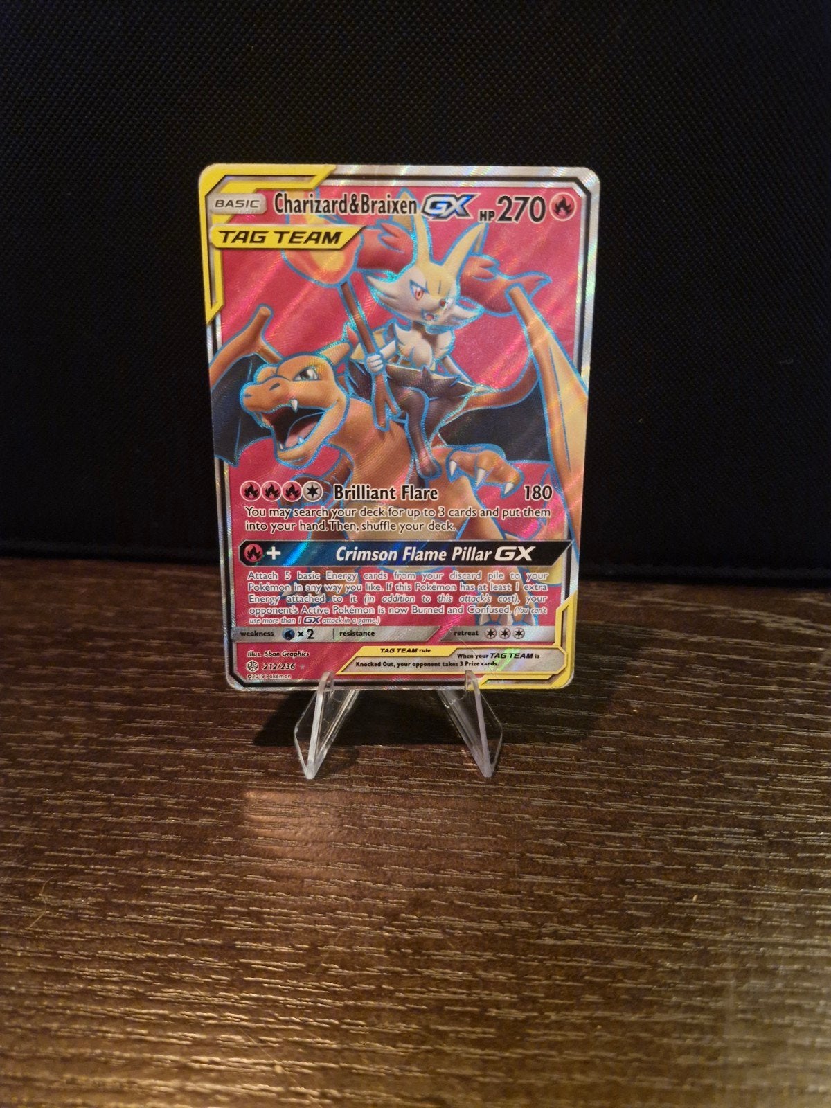 Pokémon TCG: Charizard & Braixen GX 212/236 Tag Team, Ophalen of Verzenden, Gebruikt, Losse kaart, Foil