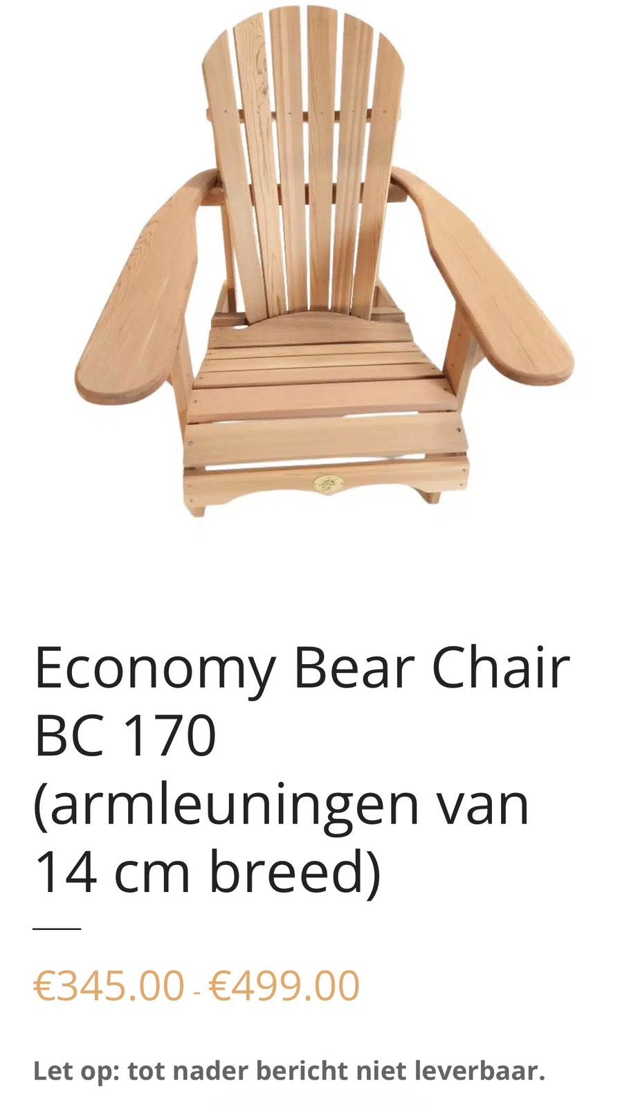 Nieuwe houten Bear Chair BC170 - zelfbouw pakket, Tuin en Terras, Tuinstoelen, Nieuw, Hout, Ophalen