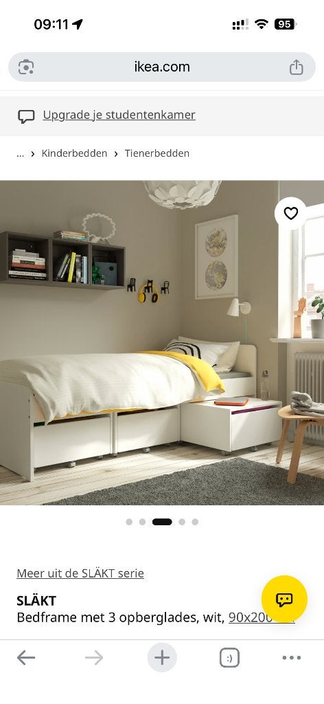 Bed - eenpersoons (IKEA) - wit, Huis en Inrichting, Slaapkamer | Bedden, Ophalen, Gebruikt, 90 cm, Eenpersoons