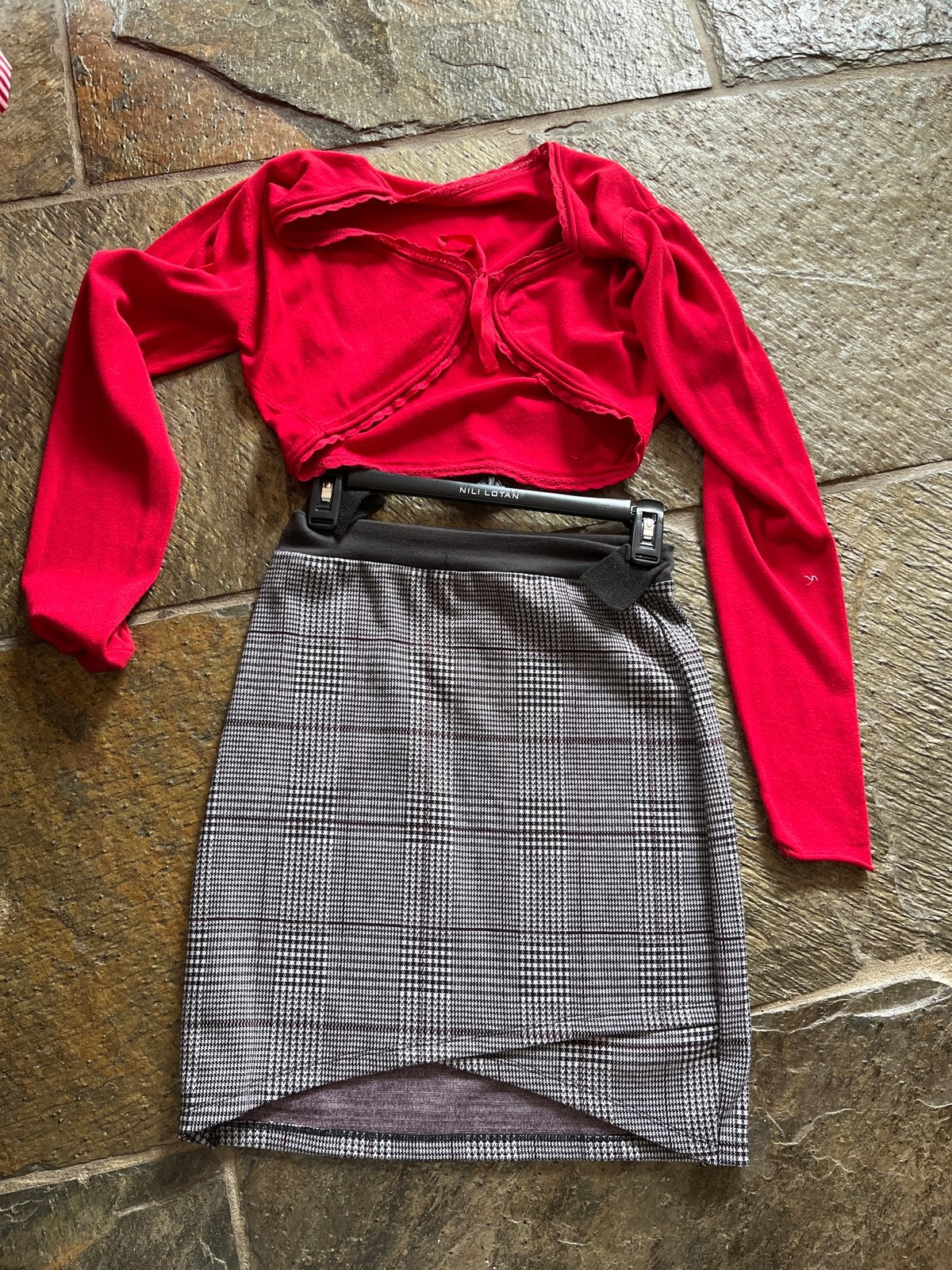 Geruite rok met rood bolero setje, Meerkleurig, Ophalen of Verzenden, Zo goed als nieuw, Maat 36 (S)