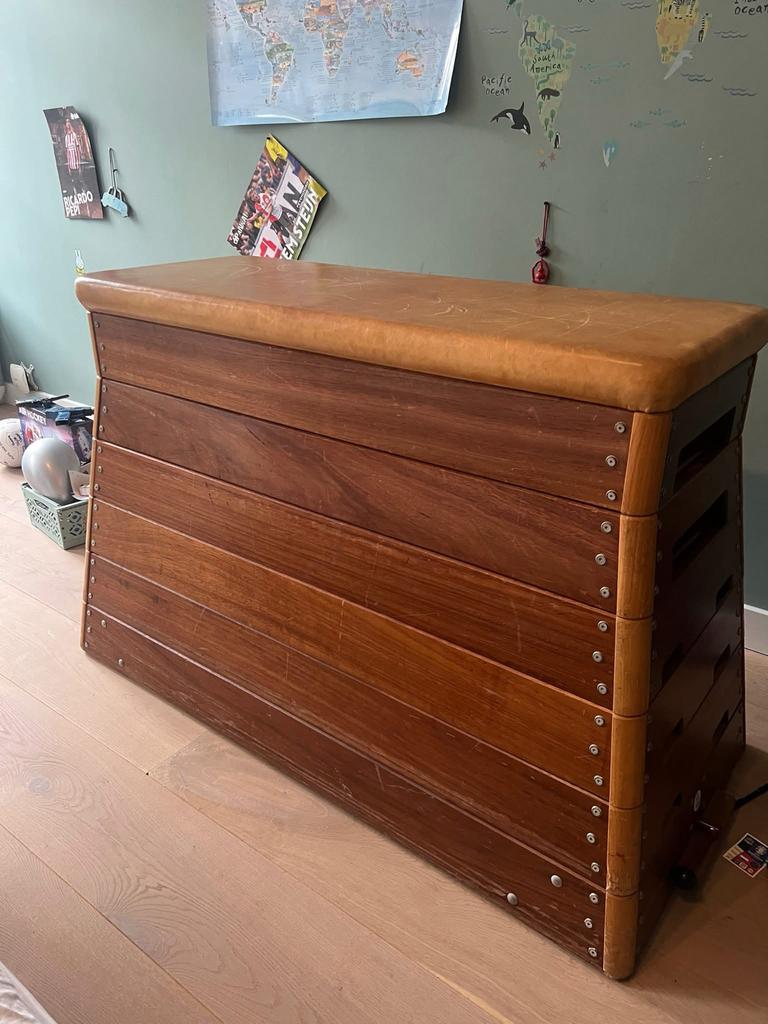 Vintage Turnbank / Gymbank - Hout en Leer, Ophalen of Verzenden, Zo goed als nieuw