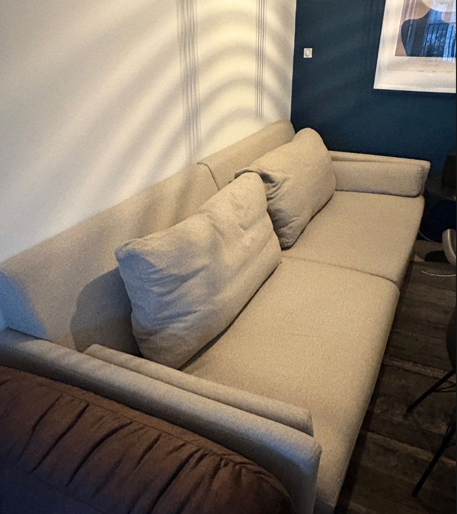 Ruime comfortabele 3-zitsbank beige, goede staat, Huis en Inrichting, Banken | Bankstellen, Ophalen, Gebruikt, 100 tot 125 cm