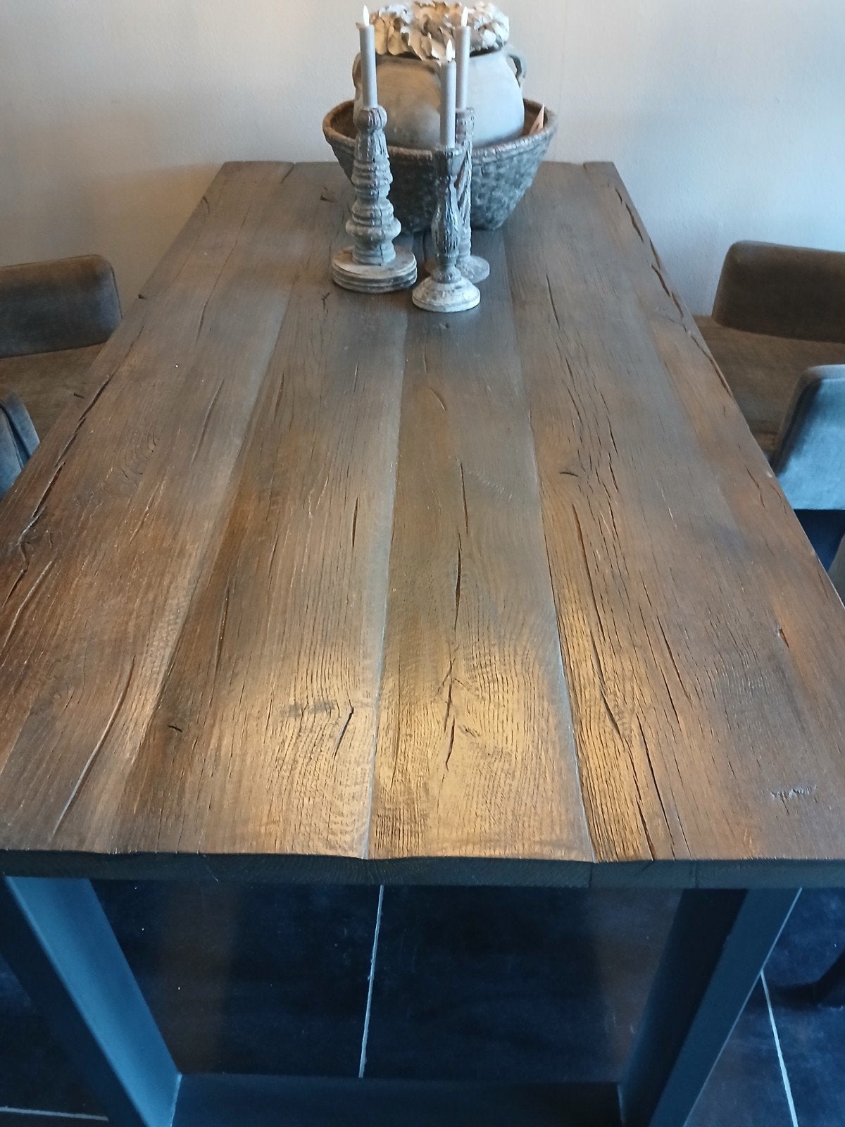 vergrijsde oud eiken eettafel 180 x 90, Ophalen, Eikenhout, 50 tot 100 cm, Hoffz