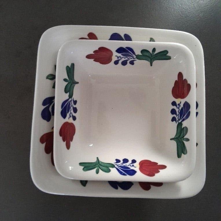 Boerenbont verschillende schalen, vierkant en rond, Gebruikt, Ophalen of Verzenden, Schaal of Schalen, Overige stijlen