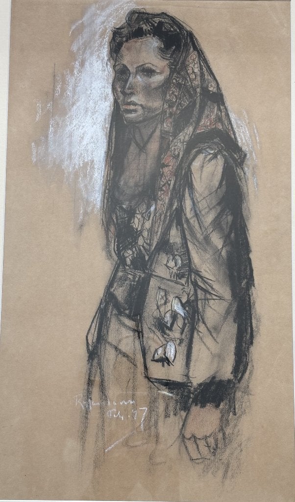 Jan Rijlaarsdam (1911-2007) - Zigeunermeisje, Antiek en Kunst, Ophalen of Verzenden, Tekening, Krijttekening, Handgemaakt