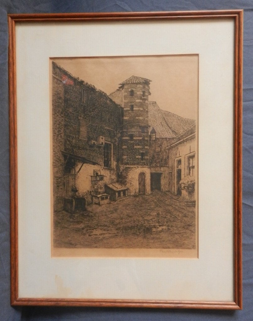 Zeldzame ets Munttoren Deventer P. Bodifee tbv Kleykamp 1913, Antiek en Kunst, 28 cm, Ets, Stadsgezicht, Ophalen of Verzenden