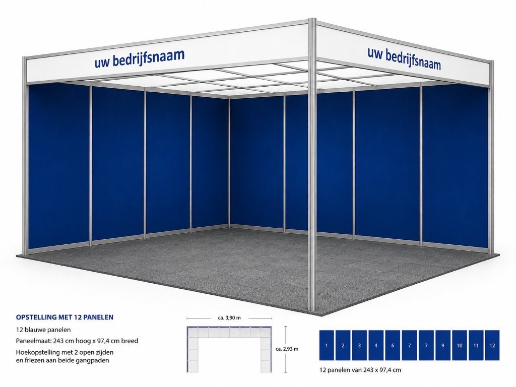 Complete beursstand/standbouw–12 panelen–plafond + vloer, Ophalen, Gebruikt