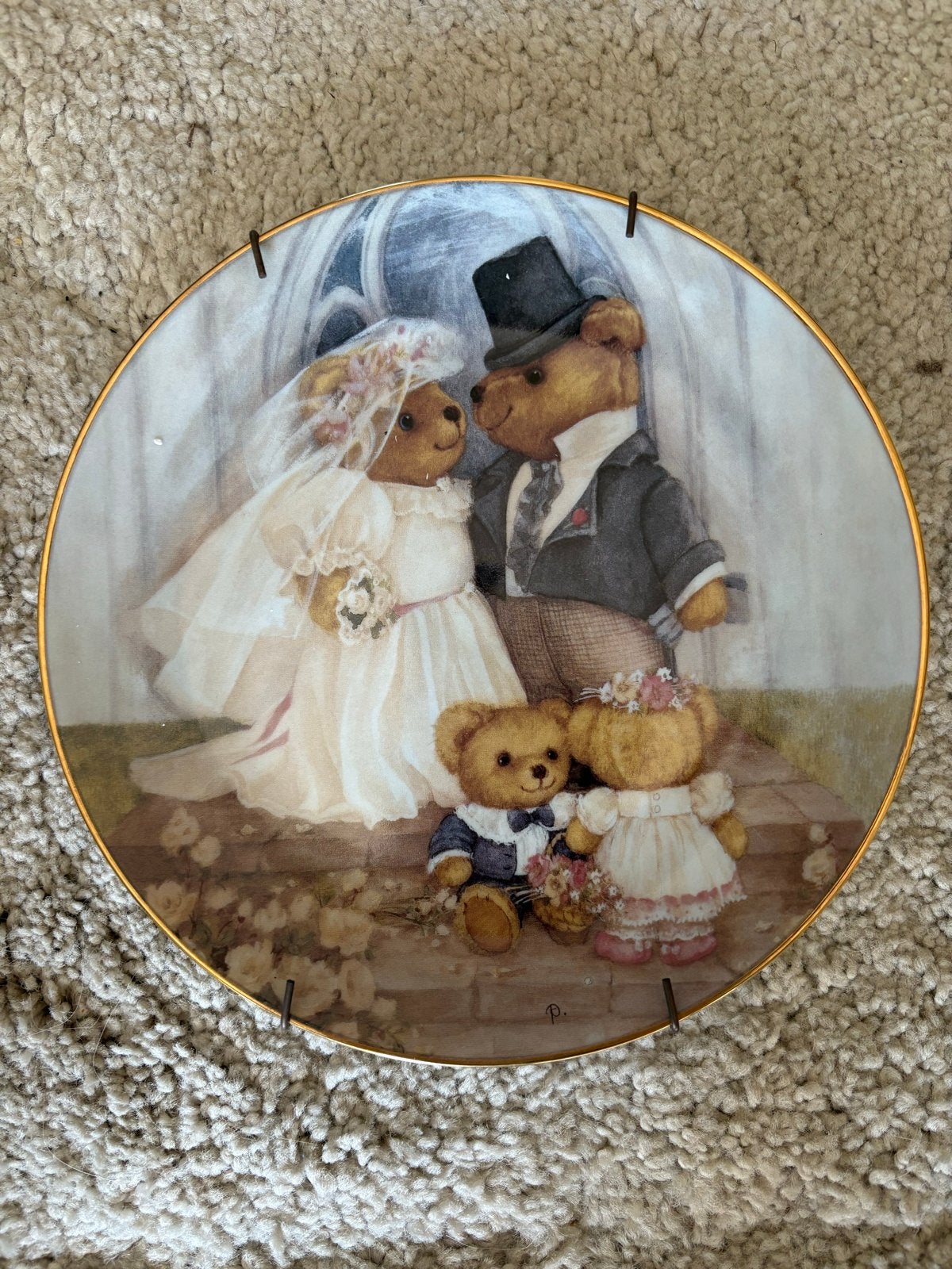 Porseleinen Muurbord 'Just Married' Bruidspaar Beren, Antiek en Kunst, Ophalen