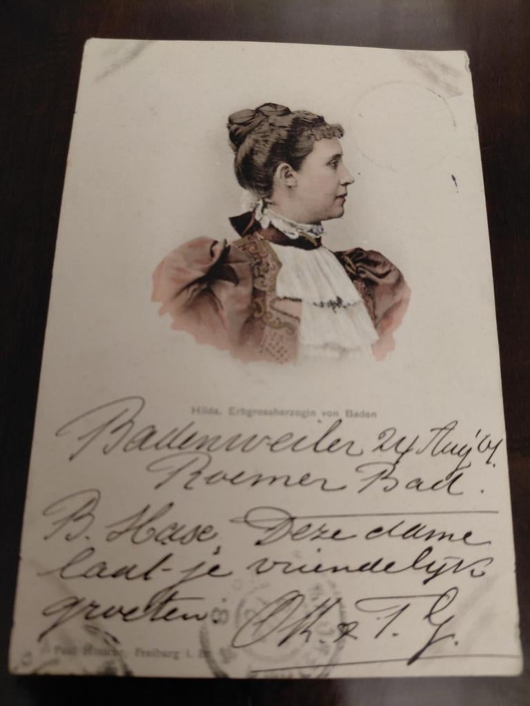 HILDA   Erbgrossherzogin    BADEN  25 AUGUSTUS 1901, Ophalen of Verzenden, Gebruikt, Buitenland, Kaart, Foto of Prent
