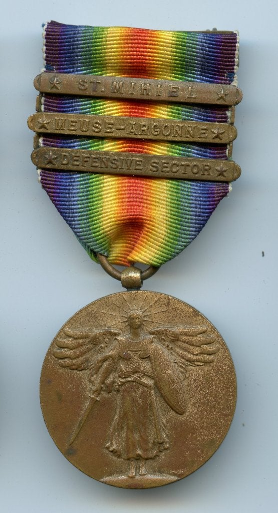 WO1 US Victory Medal met 3 Clasps, Verzenden, Landmacht, Amerika, Lintje, Medaille of Wings