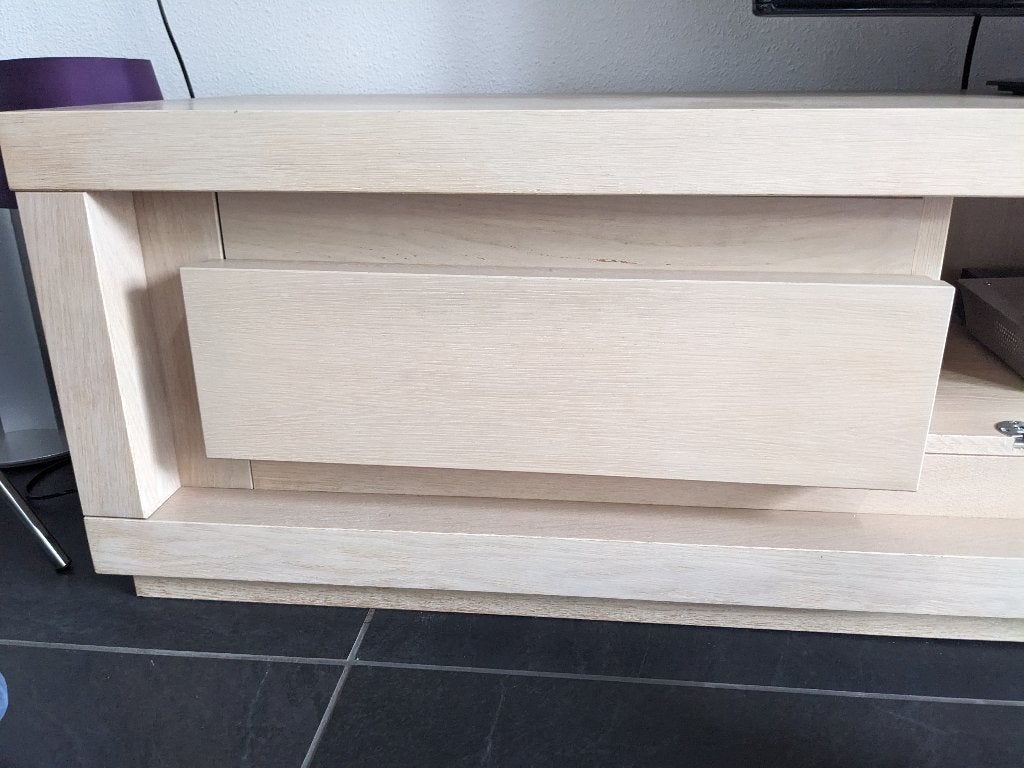 Zwaar Blank Eiken TV Meubel met Klep - H42xB193xD45, Ophalen, 150 tot 200 cm, Eikenhout, Zo goed als nieuw
