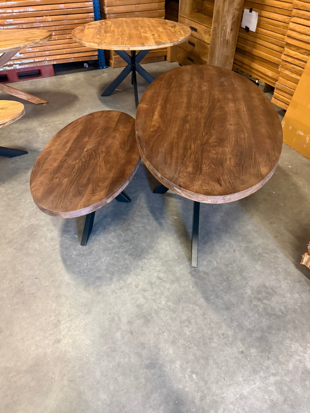 Nieuwe set eettafel en salon tafel mango hout, Ophalen, Rond, 50 tot 100 cm, Nieuw