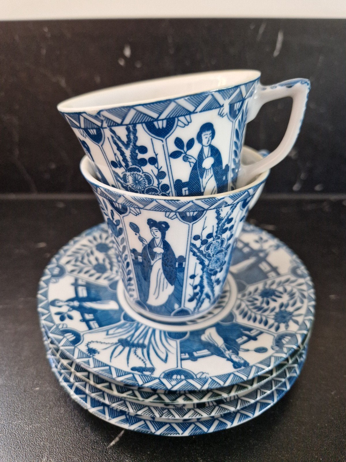 'Lange Lijs' Chinoiserie servies, 2 complete kop & schotels, Ophalen