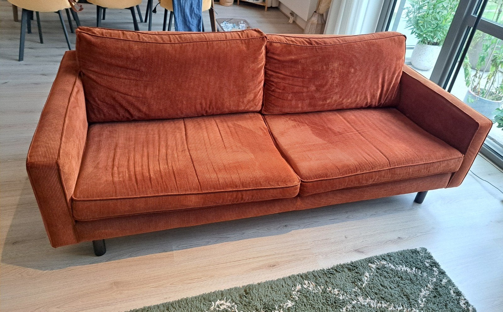 Zitbank UMIX oranje/bruin ribstof, Ophalen, Gebruikt, Driepersoons, 75 tot 100 cm