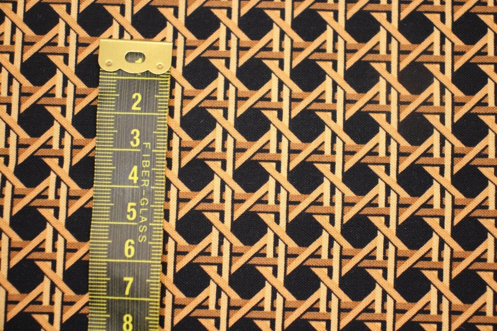 Coupon 100% katoen stof - beige/zwart rotan gevlochten #4076, Beige, Nieuw, Ophalen of Verzenden, 30 tot 120 cm
