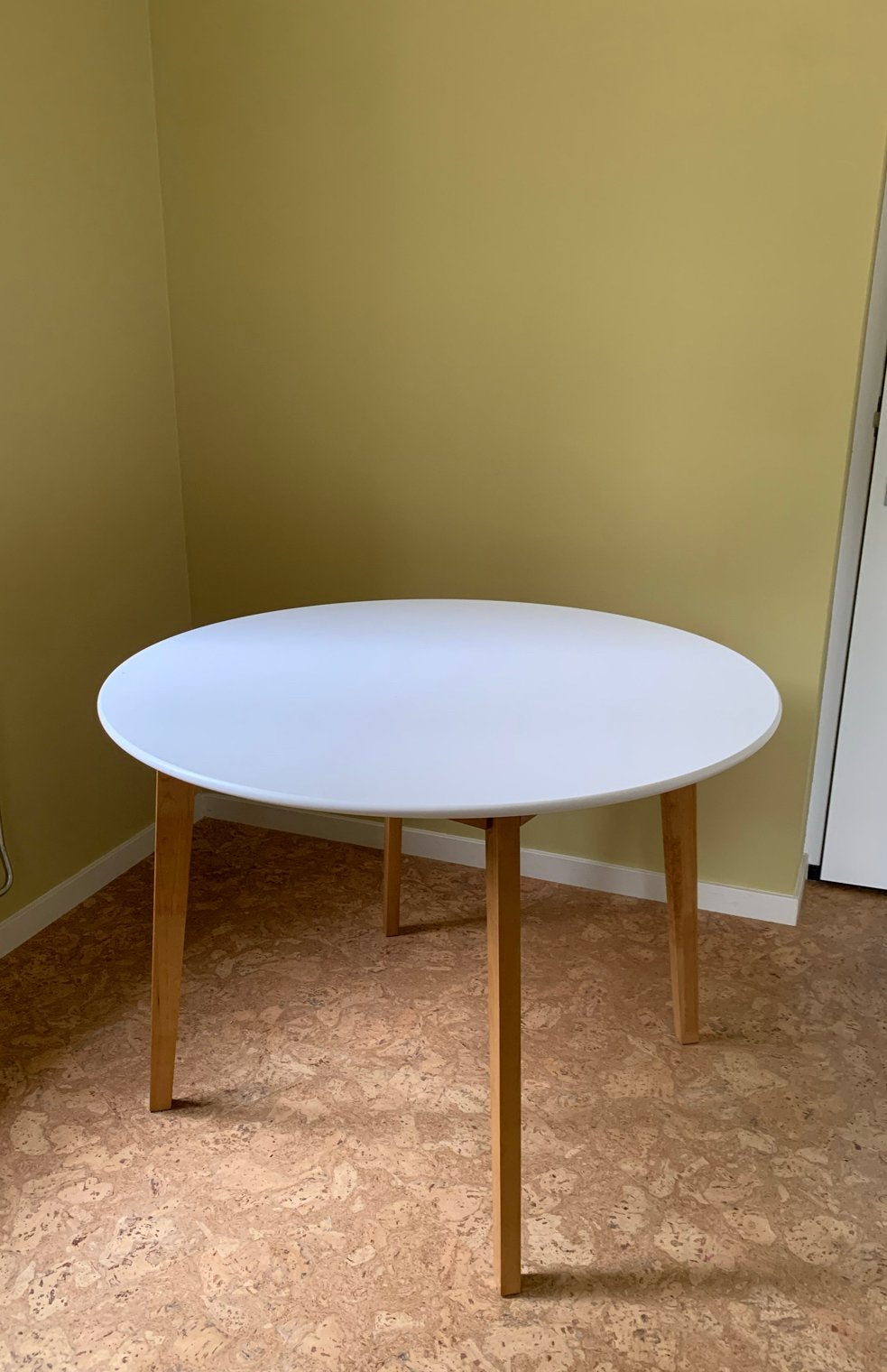 ronde eettafel Ø105 wit/naturel, Ophalen, Gebruikt, 100 tot 150 cm, Rond