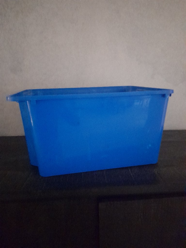 2 handige blauwe kunststof opbergbakken, Kunststof, Gebruikt, Overige typen, Rechthoekig