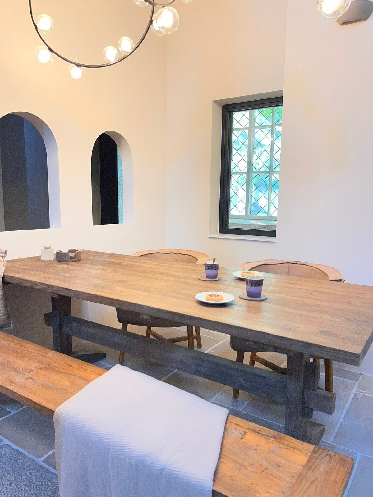Kloostertafel 220x100cm van Aura Peeperkorn, Huis en Inrichting, Ophalen, Teakhout, 200 cm of meer, 50 tot 100 cm