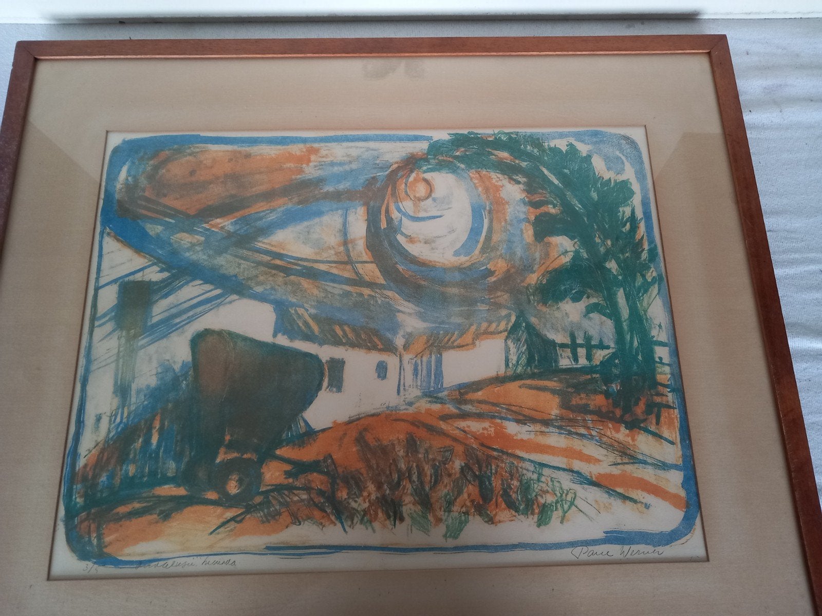 Paul Werner (1930-2018) - Landschap met huis en wagen, Antiek en Kunst, Kunst | Litho's en Zeefdrukken, Gesigneerd, Ophalen, Landschappen