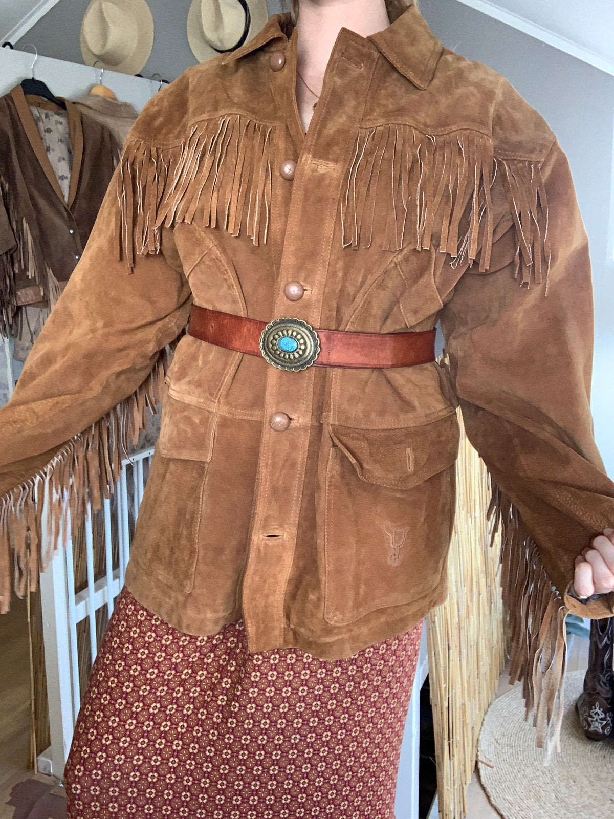 Vintage suede leren fringe jacket L XL bomberjack franjes, -, Maat 46/48 (XL) of groter, Ophalen of Verzenden, Zo goed als nieuw