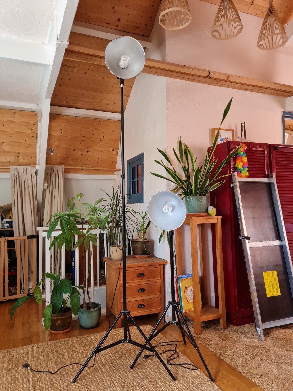 Twee instelbare fotolampen met statieven, Audio, Tv en Foto, Ophalen of Verzenden, Gebruikt, Inclusief lampen, Studiolamp